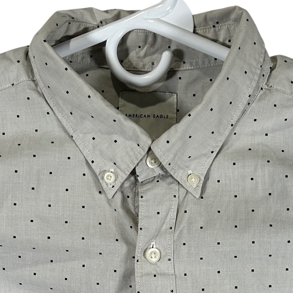 American Eagle Mens XL Gray Polka Dot Button Down‎ Shirt Long Sleeve 100% Cotton